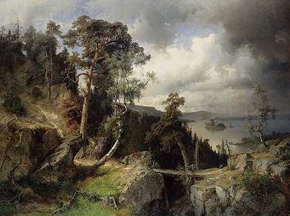 瑞典风景。Kolmården的主题`Swedish Landscape. Motif from Kolmården (1866) by Alfred Wahlberg