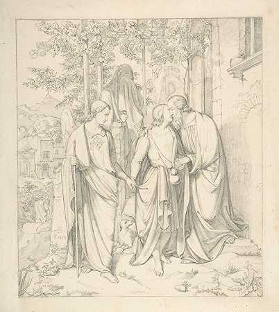 托比亚斯向他父亲告别`Tobias Takes Leave of his Father (1829) by Carl Gottlieb Peschel
