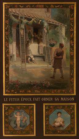 未来的丈夫使他的家变得华丽。`Le Futur Époux Fait Orner sa Maison (1880) by Émile Lévy
