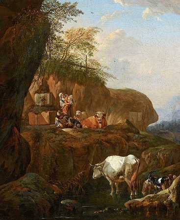 意大利风景`Italian Landscape (1670) by Johann Heinrich Roos