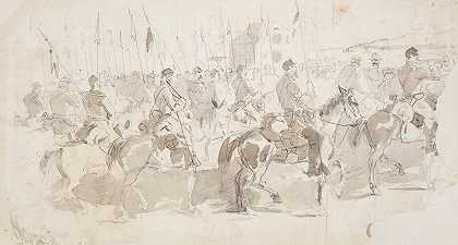 麦克莱伦将军第六骑兵团，在亚历山大港出发，寻求老岬的舒适`General McClellans Sixth Cavalry Regiment, Embarking at Alexandria for Old Point Comfort (1862) by Winslow Homer