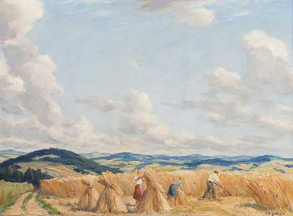 捷克-摩拉维亚高地的收获`Harvest in the Czech~Moravian Highlands by Tavík František Šimon