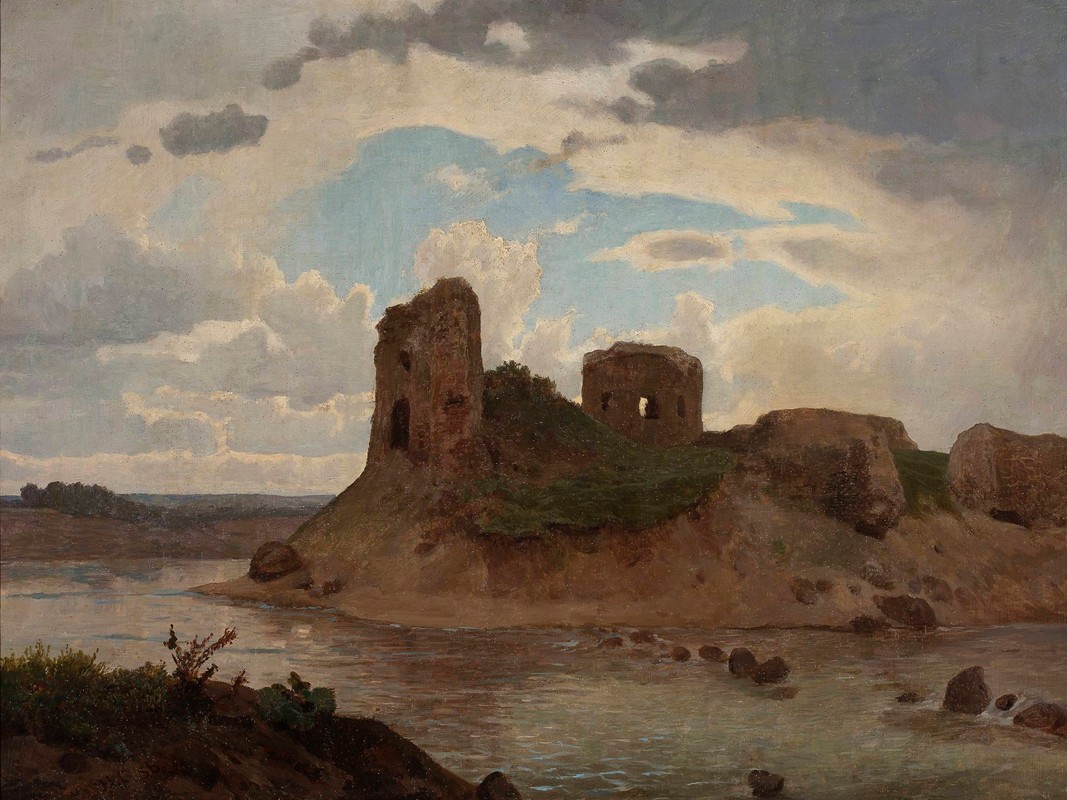 博布朗基城堡遗址`Ruins of the Bobrowniki castle by the Vistula River (1856) by the Vistula River by Wojciech Gerson