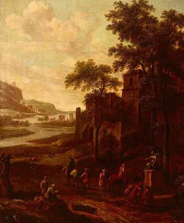 一群流浪者的风景`Landscape with a Group of Wanderers (1645~1685) by Jan Blom