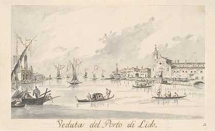 丽都港（Porto di Lido）和Fortezza Sant安德烈在左边`The Porto di Lido, with the Fortezza SantAndrea on the Left (ca. 1804–28) by Giacomo Guardi