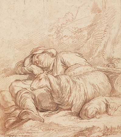 熟睡的牧羊人`A Sleeping Shepherd (1700s~1800s) by Pierre Alexandre Wille