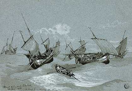 船出海了，求救`Boats Going Out, Entretat (1858) by Clarkson Stanfield