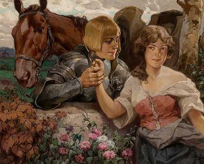 一位英勇的骑士和他的少女`A Gallant Knight and his Maiden (1910) by Rudolf Alfred Höger