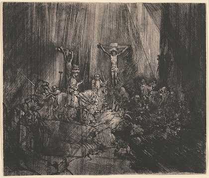基督被钉在两个盗贼之间（三个十字架）`Christ Crucified between the Two Thieves (The Three Crosses) (1653) by Rembrandt van Rijn