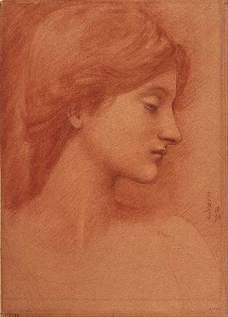 女性头部的研究`Study of a Female Head (1894) by Sir Edward Coley Burne-Jones