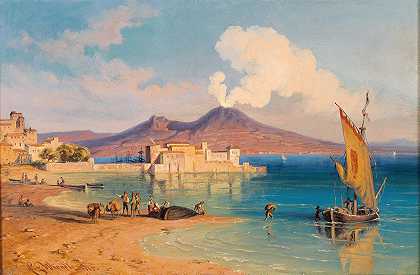 从基亚里维埃拉到戴尔城堡的视野那不勒斯奥沃`View From The Riviera Di Chiaia To The Castel Dellovo, Naples by Edmund Von Wörndle