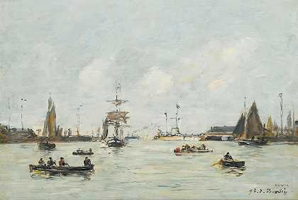 勒阿弗尔。前端端口`Le Havre. Lavant~Port (1893) by Eugène Boudin
