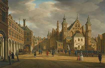 海牙，与里德扎尔一起向北眺望的宾内霍夫风景`The Hague, A View Of The Binnenhof Looking North With The Ridderzaal by Paulus Constantijn la Fargue