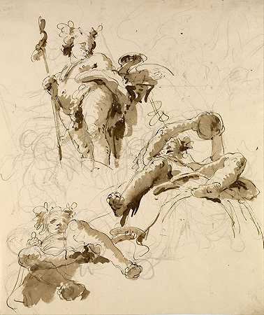 关于酒神巴克斯的三个研究`Three Studies of the God Bacchus (between 1700 and 1770) by Giovanni Battista Tiepolo