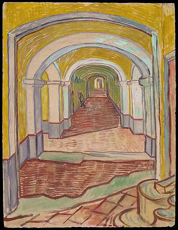 避难所走廊`Corridor in the Asylum (1889) by Vincent van Gogh