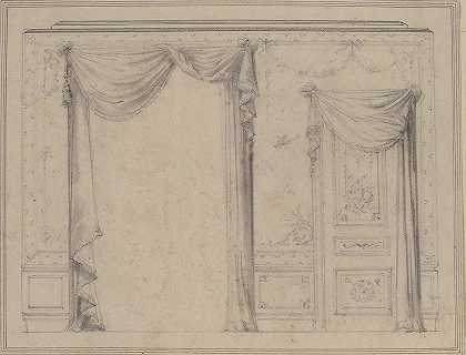 带门窗的墙面处理设计`Design for Wall Treatment with Window and Door (19th century) by Charles Monblond