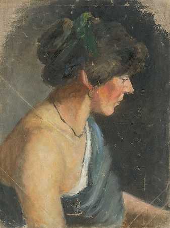 穿绿色衣服的女人`Woman in Green (1890–1900) by Aurel Ballo