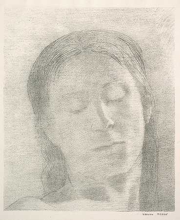闭上眼睛`Eyes Closed (1890) by Odilon Redon