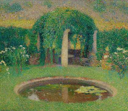 Marquayrol南桶附近的小水池（Artister花园）`Petit bassin près de la tonnelle sud de Marquayrol (Jardin de lArtiste) (circa 1920) by Henri Martin