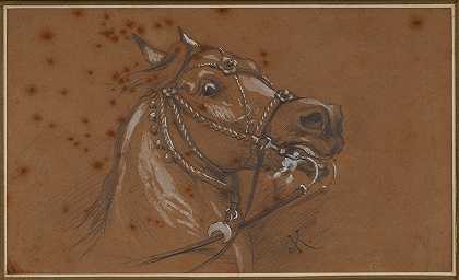 马头的研究`Study of a harnessed horse head by Juliusz Kossak