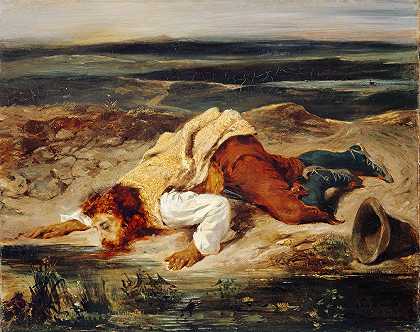 受伤的强盗（罗马牧羊人）`Wounded Brigand (Roman Shepherd) (1825) by Eugène Delacroix