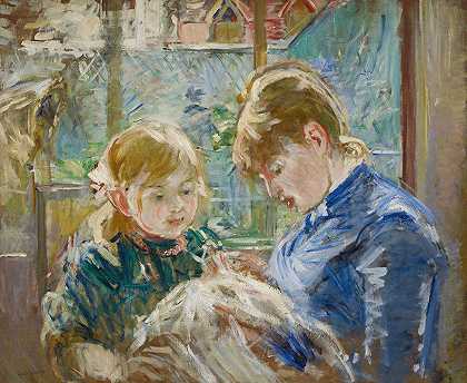 艺术家她的女儿朱莉和她的保姆`The Artists Daughter, Julie, with her Nanny (c. 1884) by Berthe Morisot