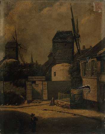 Le Moulin de la Galette和Le Moulin Blutefin，蒙马特，第18区`Le moulin de la Galette et le moulin Blutefin, Montmartre, 18ème arrondissement (1855 ~ 1865) by Arsène Désiré d;Haussy