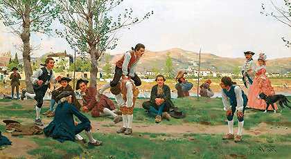 萨尔塔雷洛·卡瓦卢西奥（一场跳跃游戏）`Saltarello Cavallucio (A Game Of Leapfrog) (1887) by Raffaello Sorbi