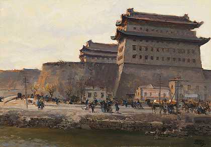 北京德胜门城门`The Deshengmen City Gate in Beijing (ca.1928) by Erich Kips