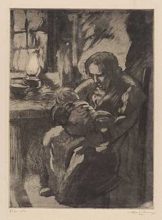 生病的孩子`Sick child (1932) by Albert Sterner