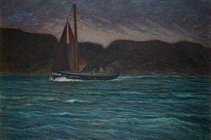 风暴中的渔船`Fishing Boat in Storm (1904) by Karl Nordström