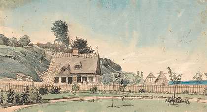 带茅草屋的海岸景观`Kystlandskab med stråtækte huse (1839 ~ 1849) by P. C. Skovgaard