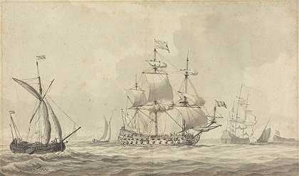 战舰在荷兰海岸被强风吹走`Warships in a Stiff Breeze off the Dutch Coast (1785) by Dominic Serres