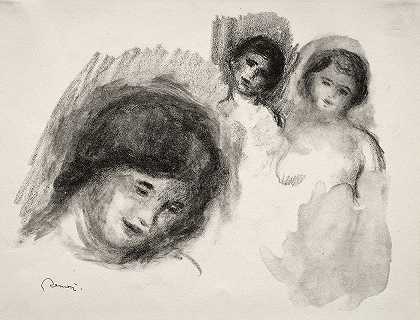 石头画了三幅草图`Stone with Three Sketches (1904) by Pierre-Auguste Renoir
