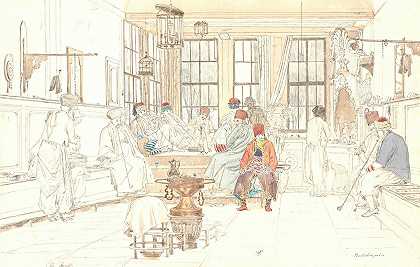 土耳其咖啡馆的屋内`Det indre af en tyrkisk café (1835 ~ 1836) by Martinus Rørbye