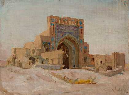 古老的波斯清真寺。从土耳其斯坦之旅`Old Persian mosque. From the journey to Turkestan (1912) by Jan Ciągliński
