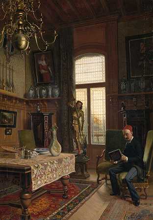威莱特先生在le Vesinet的工作室`Het atelier van de heer Willet in le Vesinet (1880) by Coen Metzelaar