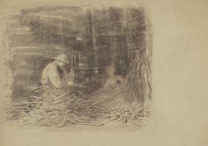 农民剥玉米（recto）`Farmers Shucking Corn (recto) (c. 1870~1880) by Enoch Wood Perry Jr.