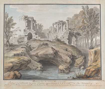 为诺马基亚设计，在城堡d的花园里比利时恩吉恩`Design for a Naumachia, in the gardens at Chateau dEnghien, Belgium (1782) by Charles de Wailly