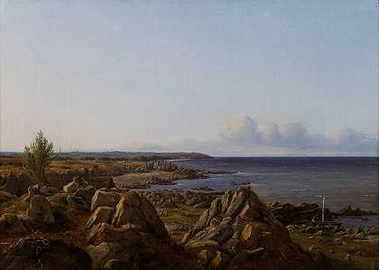 斯特拉尔斯克教区景观`View of the parish of Østerlarsker (1838) by Vilhelm Petersen