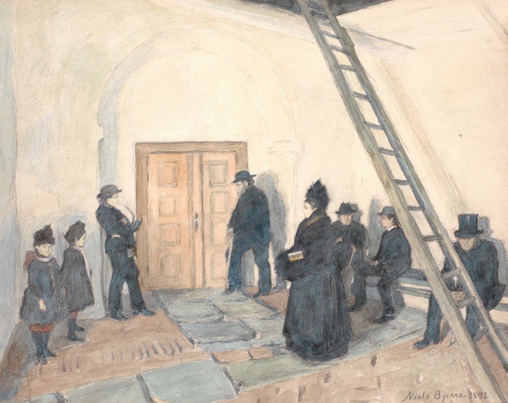 从乡村教堂的军械库`Fra en landsbykirkes våbenhus (1892) by Niels Bjerre