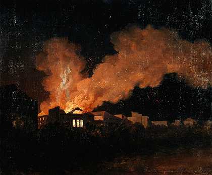 剧院火灾1827年7月13日`Lincendie du théâtre de lAmbigu~Comique le 13 juillet 1827 (1827) by Antoine-Fèlix Boisselier