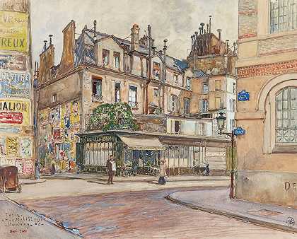 1907年马比隆街和克莱门特街拐角处。第五和第六区`Angle rue Mabillon et rue Clément, en 1907. 5ème et 6ème arrondissements (1907) by Frédéric Houbron