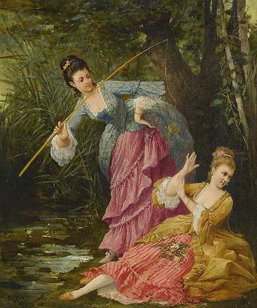 令人愉快的游戏`A Delightful Game (1871) by Emile-Henri La Porte