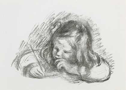 笔架上的小男孩（克劳德·雷诺阿写作）`Le petit garçon au porte~plume (Claude Renoir écrivant) by Pierre-Auguste Renoir