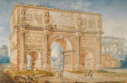 君士坦丁的拱门和斗兽场的一部分`The Arch Of Constantine And Part Of The Colosseum (1810) by Franz Kaisermann
