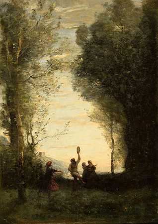 意大利舞蹈`La Danse italienne (1865~1870) by Jean-Baptiste-Camille Corot