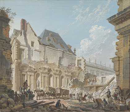 拆除巴黎皇家宫殿的旧门厅`Demolition of the Old Vestibule of the Palais~Royal, Paris (ca. 1767) by Pierre-Antoine Demachy