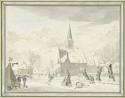 Kortenhoef村的冰淇淋`IJsvermaak in het dorp Kortenhoef (1776) by Cornelis van Noorde