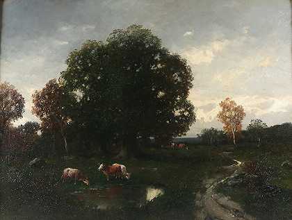 牧场上的奶牛`Kühe auf der Weide by Adolf Kaufmann